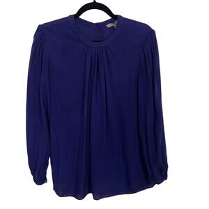 Halston Heritage Silk Button Back Long Sleeve Blouse Top Purple Size 4 Crew Neck